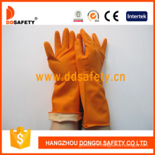 Gants de ménage en latex orange avec rouleau / manchette perlé (DHL302)
